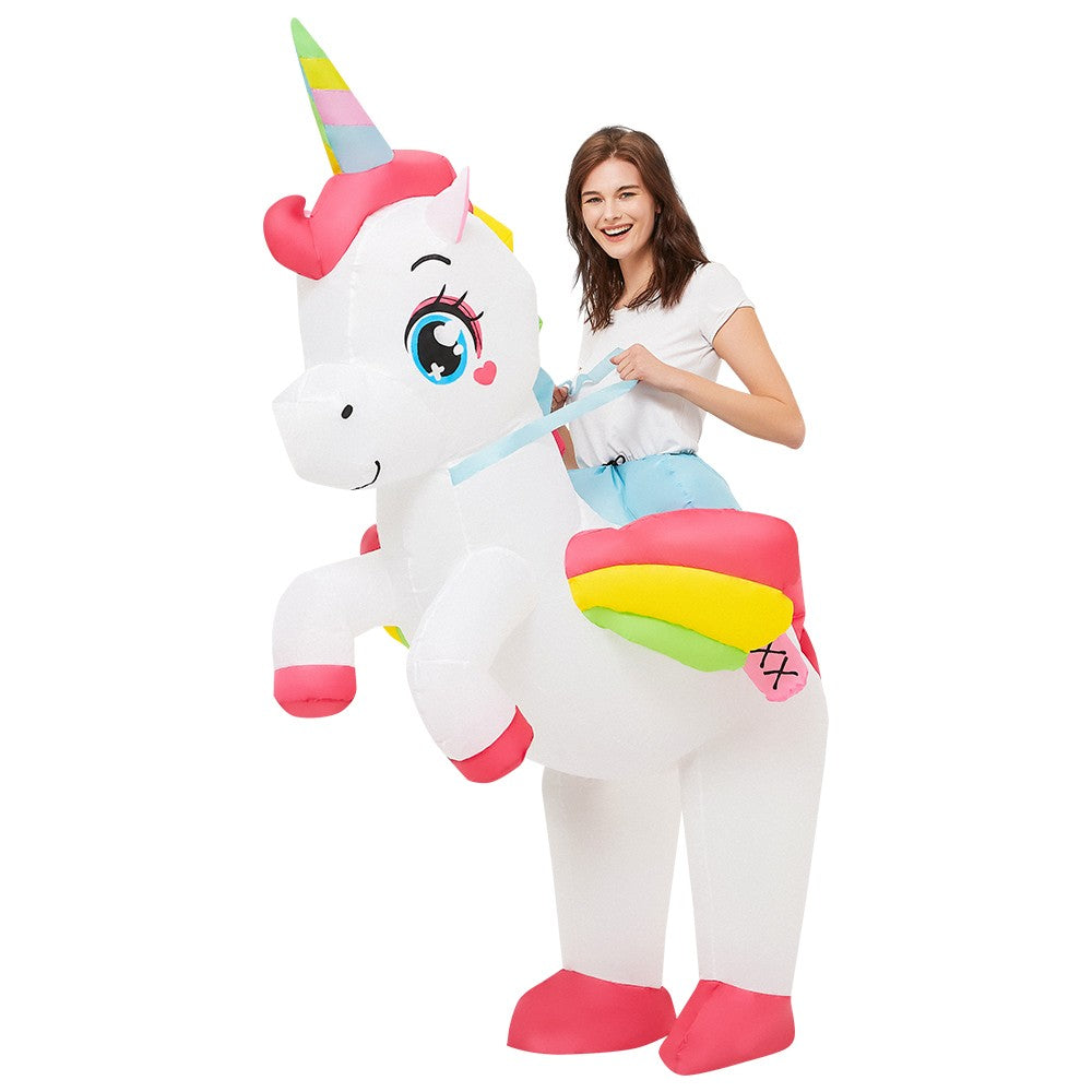Inflatable Unicorn Ride On Costume for Adults – Funny Rainbow Fantasy Cosplay Outfit for Halloween Parties and Festivals
