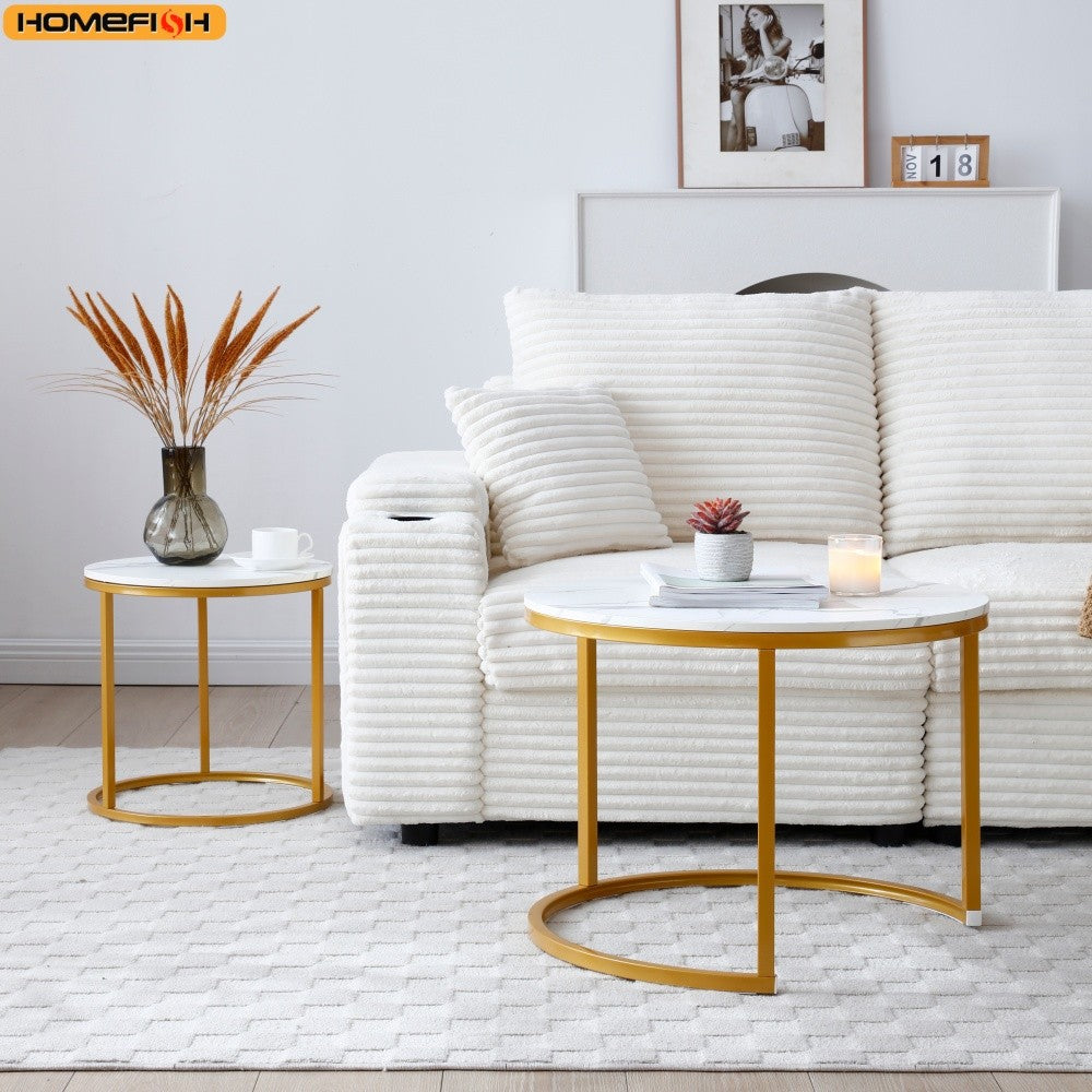 2Pcs Coffee Table Round 2 in 1 End Side Table Desk Nordic Marble Glass Home Sofa Tables Living Room Luxury Side Tables 60CM