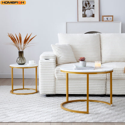 2Pcs Coffee Table Round 2 in 1 End Side Table Desk Nordic Marble Glass Home Sofa Tables Living Room Luxury Side Tables 60CM