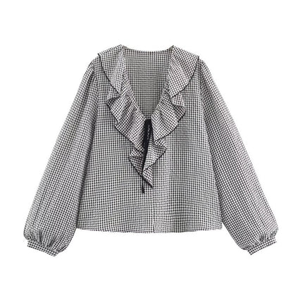 Women's Shirt Fall 2025 New Red Check Long Sleeve Stacked Decoration Pastoral Collegiate Shirt Casual Fashion Lively Personality