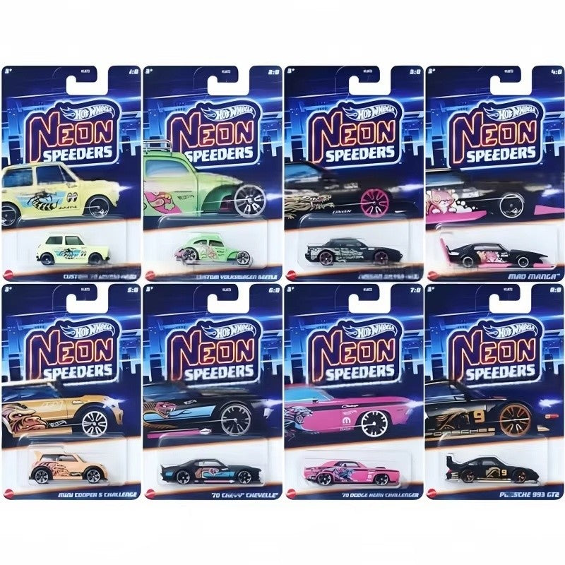Hot Wheels Neon Speeders Series 8 Diecast Car Set 1/64 Scale Models Mazda RX-7 Datsun 510 B C D HLH72 Collectible Toy Xmas Gifts