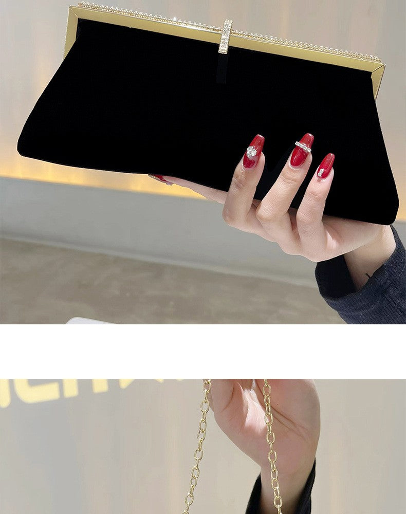 Autumn Winter Luxury Silk Velvet Clutch with Rhinestone Decoration for Formal Events Evening Party Women's Bag