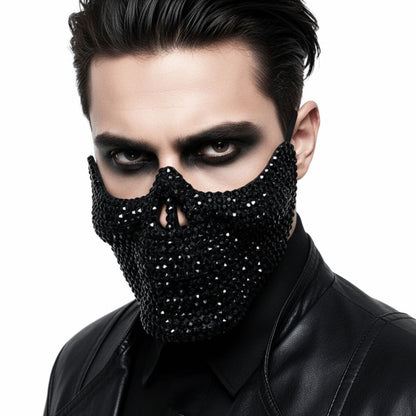 Gothic Handcrafted Half-Face Masquerade Mask Sparkling Punk Rock Style Rhinestone Mask Horror Style Full Diamond Mask Unisex