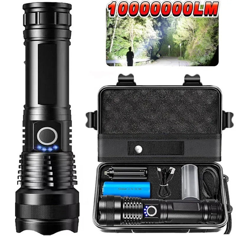 High Power Rechargeable LED Tactical Flashlight Aluminum Alloy Super Bright Telescopic Zoom Torch Lamp Outdoor Camping Fishing