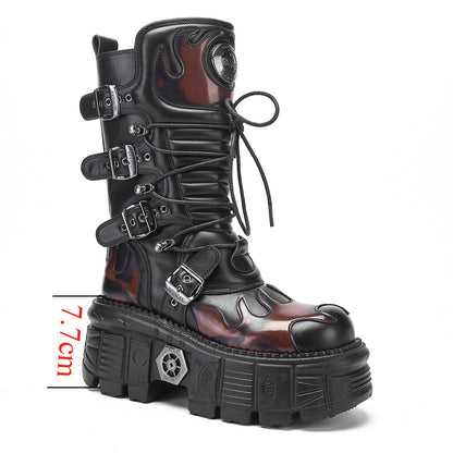 Personalized Short Boots Motorcycle Boots Heavy Metal Versatile Mid-Calf Women's Rock Dark Cyberpunk