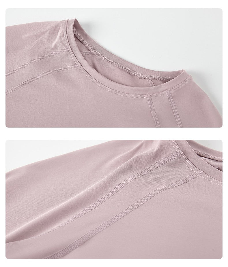 DRUR Women Long Sleeve Yoga Shirt Quick Dry Breathable Workout Top O-Neck Lightweight Pilates Running Tee Activewear Gym Clothes