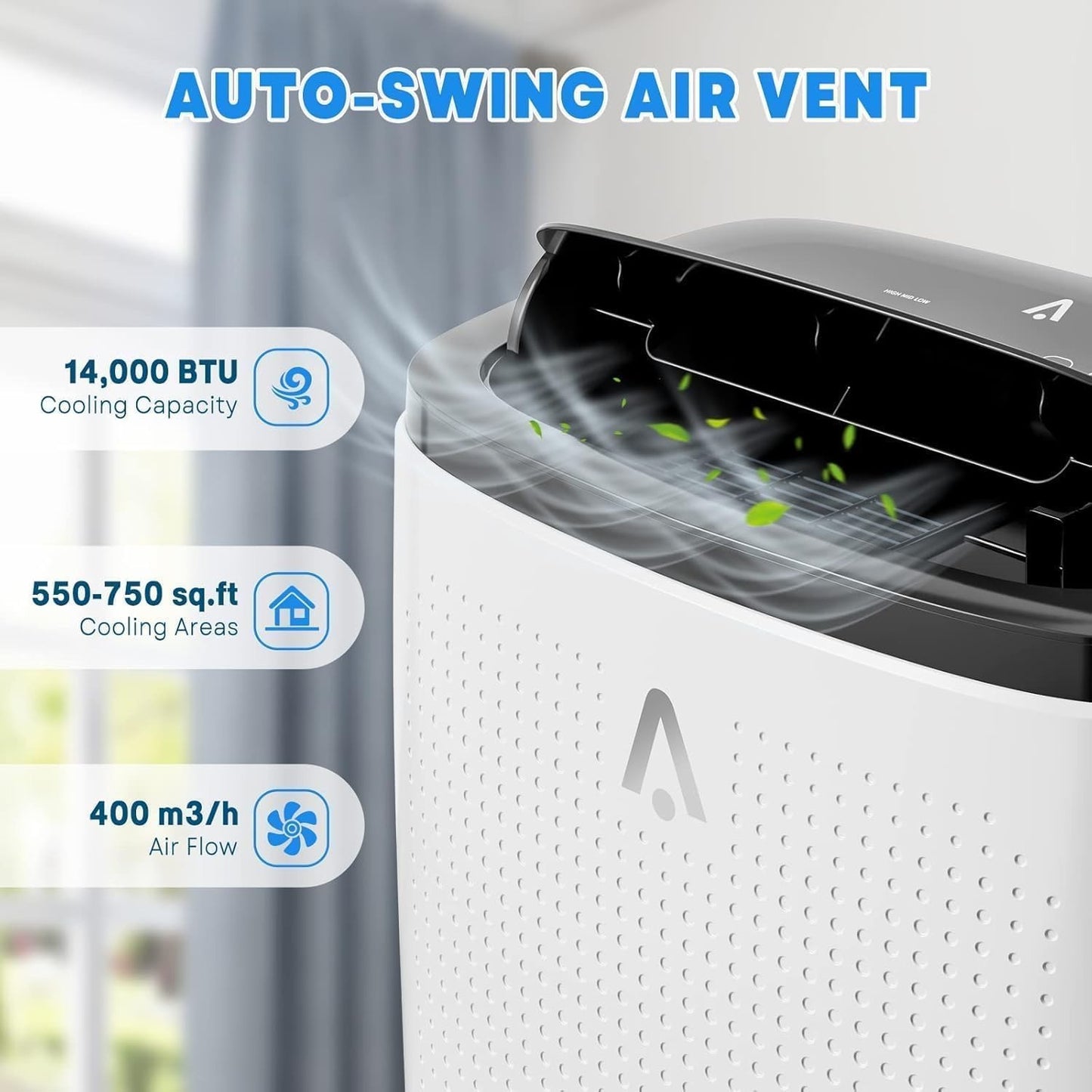 Ar Condicionado Portátil 14000 BTUs Refrigera até 70 m² Unidade AC 3 em 1 Desumidificador Ventilador Controle Remoto Timer 24h para Casa