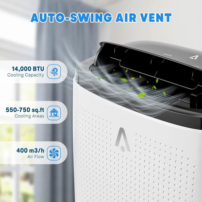 Ar Condicionado Portátil 14000 BTUs Refrigera até 70 m² Unidade AC 3 em 1 Desumidificador Ventilador Controle Remoto Timer 24h para Casa