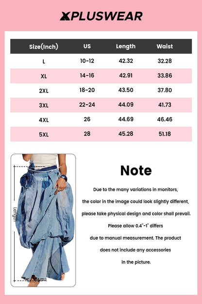 Plus Size Daily Blue Bubble Denim Skirts