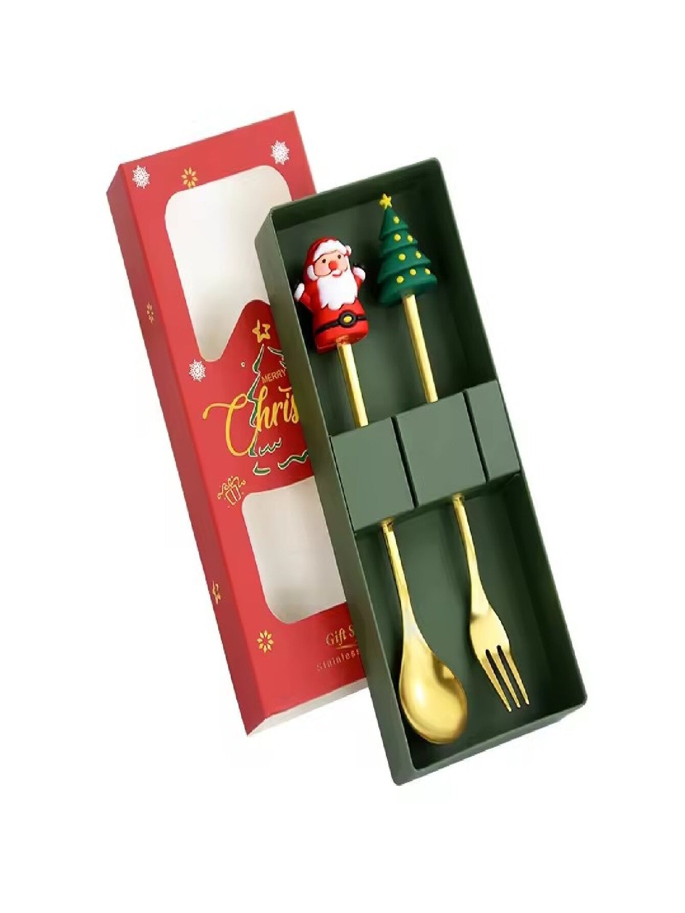 Christmas Spoon And Fork Sets Stainless Steel Tableware Coffee Tea Dessert Spoon And Fork Xmas Gifts For Guest New Year Gifts