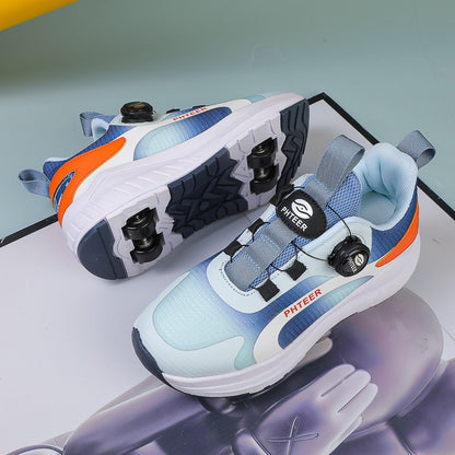 Kids Two Wheels Roller Skating Shoes With Light Magic Stick Walking Shoes Detachable Wheels Roller Skate Shoes For Teenagers