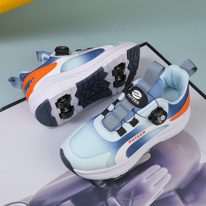 Kids Two Wheels Roller Skating Shoes With Light Magic Stick Walking Shoes Detachable Wheels Roller Skate Shoes For Teenagers