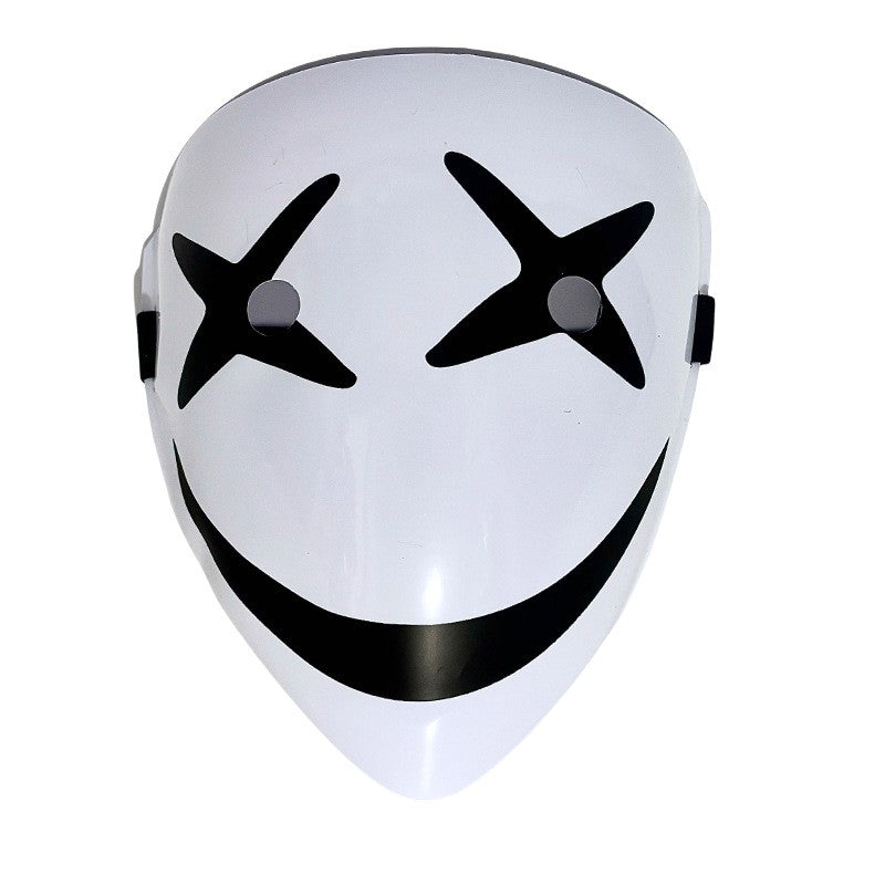 5 Pcs Creepy White Halloween Full Face Mask, Scary Smile / Sad / Cross Eye Print Mask for Adults Halloween Costume and Party
