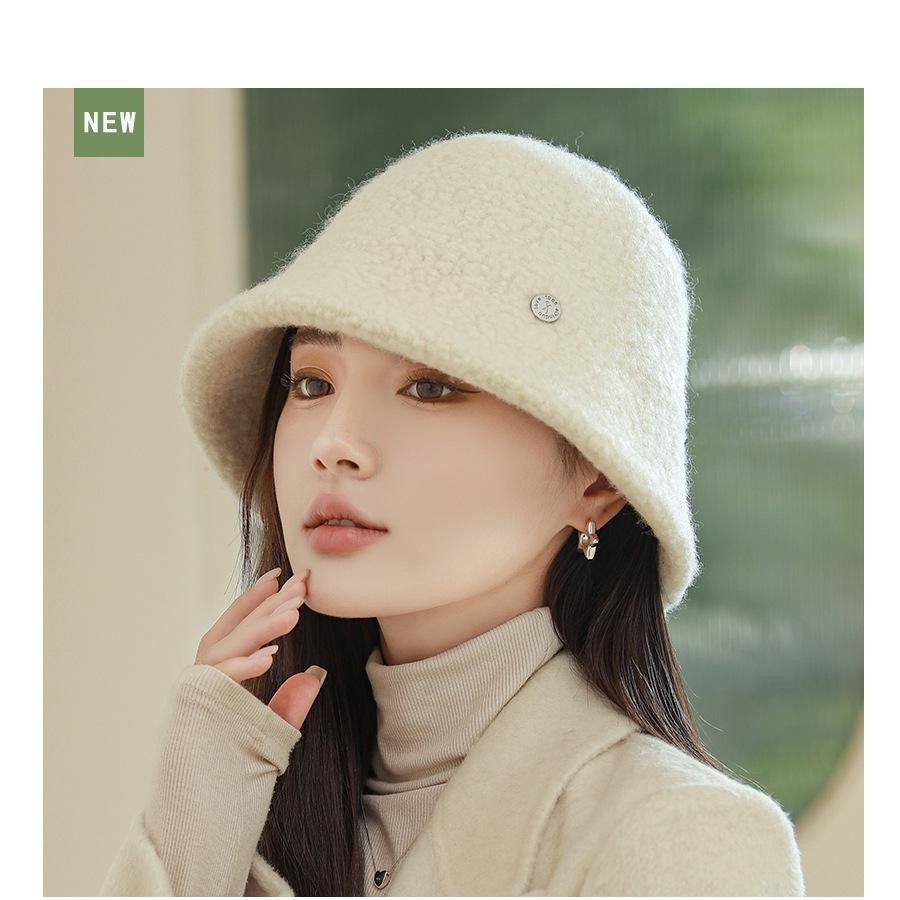 Chapéu Bucket Feminino Outono Inverno Lã Aba Larga Quebra-Sol Bob Cap Manter Quente Casual Vintage Acessórios de Chapéu Feminino