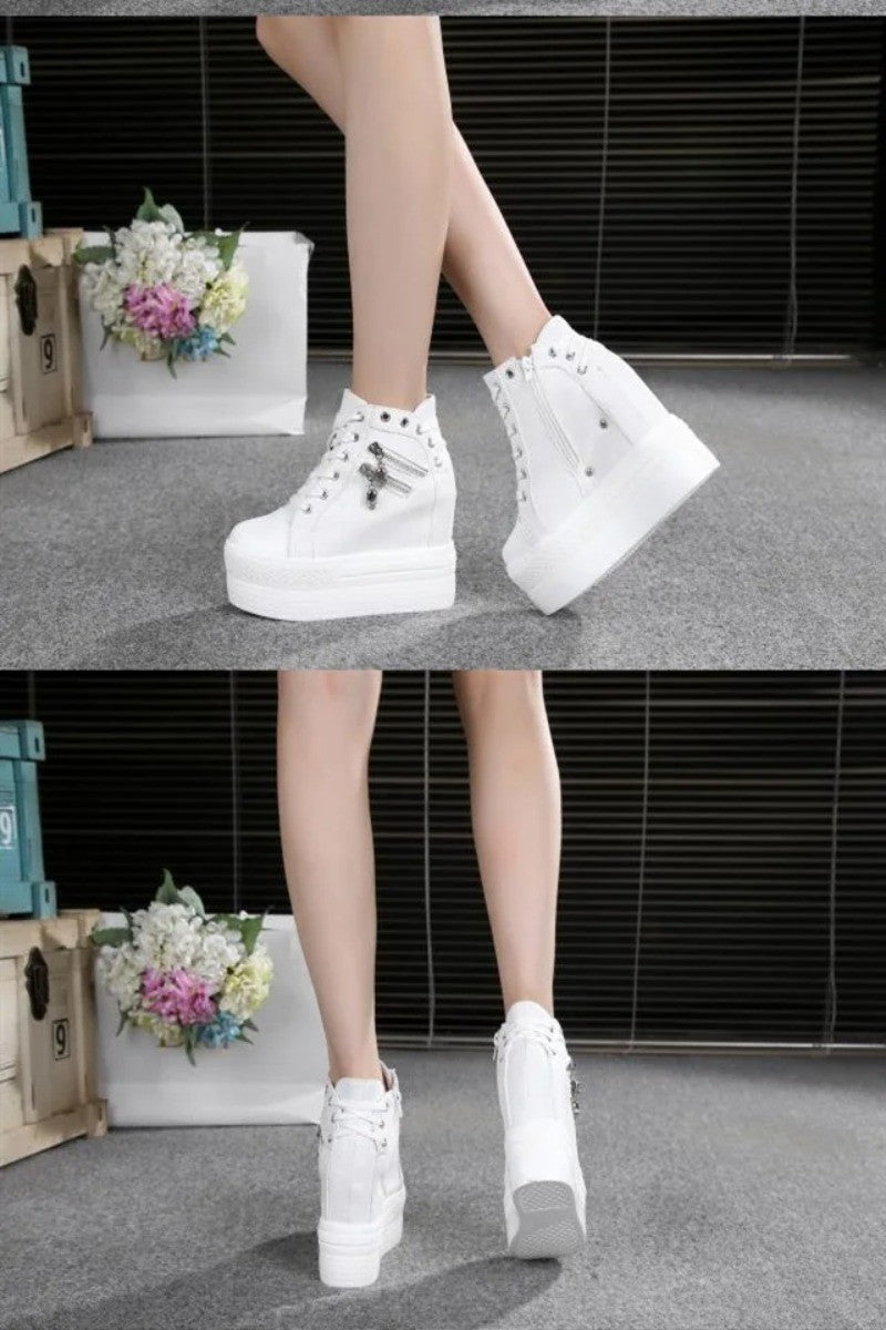 11cm New Brand Hidden Heel Platform Sneakers Women's Breathable Wedge Canvas Shoes Woman Casual Ladies Boots Zapatos De Mujer