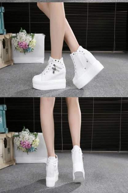 11cm New Brand Hidden Heel Platform Sneakers Women's Breathable Wedge Canvas Shoes Woman Casual Ladies Boots Zapatos De Mujer