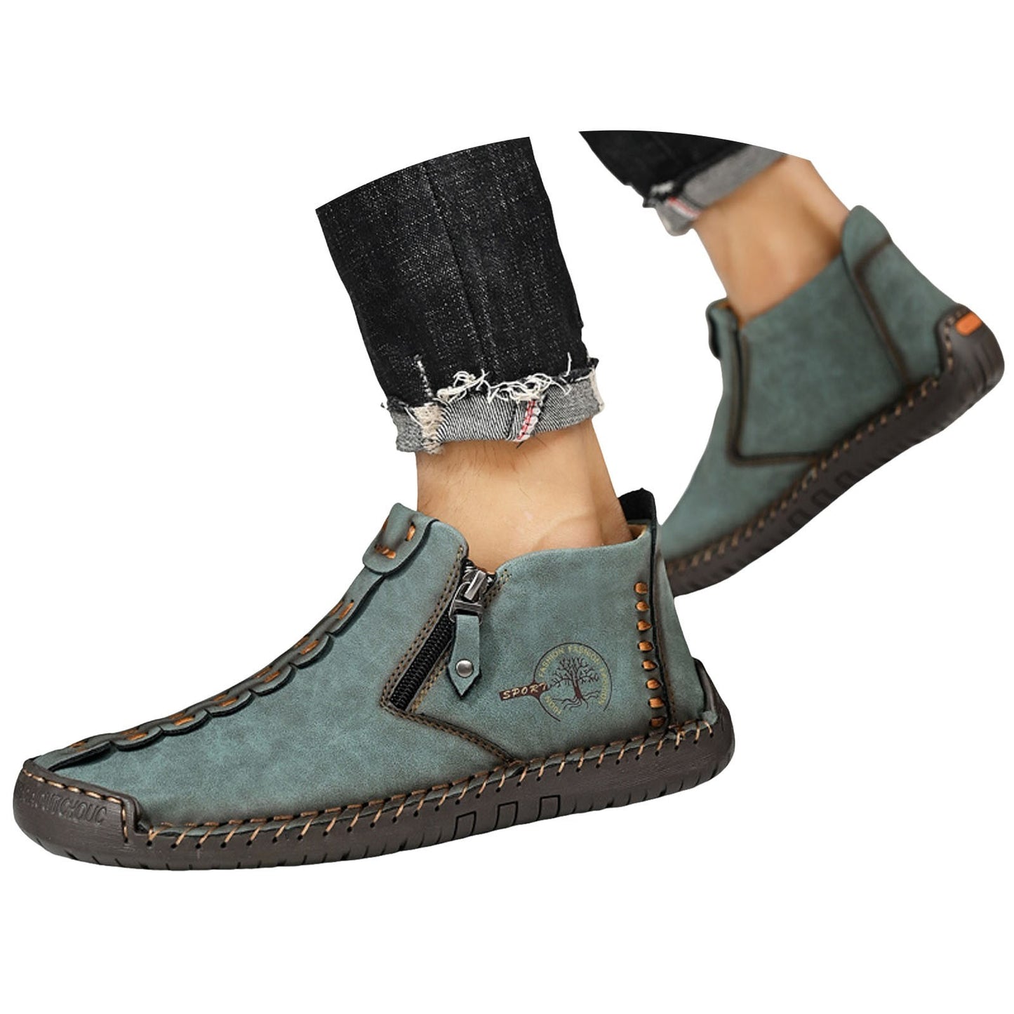 Men'S Fall And Winter Outdoor Padded Warm Leather Stitching Zipper Fashion Low Ankle Boots Composite Slip On Work Boots Botas