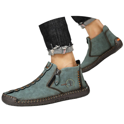 Men'S Fall And Winter Outdoor Padded Warm Leather Stitching Zipper Fashion Low Ankle Boots Composite Slip On Work Boots Botas