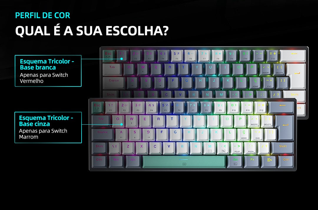 Teclado Mecânico Mini Machenike K500-B61 60% Layout ABNT2 Retroiluminação RGB Hot-swappable NKRO Com Fio Para Jogos Gamer PC