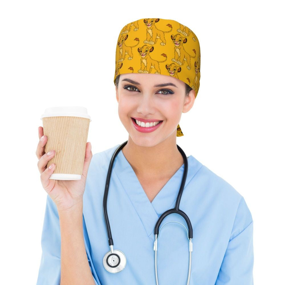 Boné cirúrgico personalizado O Rei Leão, divertido, para homens e mulheres, chapéu de esfoliação, gorro de enfermeira para dentista