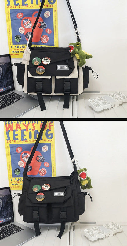 Japanese Simple Messenger Bag Student Nylon Waterproof Canvas Handbag Shoulder Crossbody Bags for Women Men Satchels Bolsas