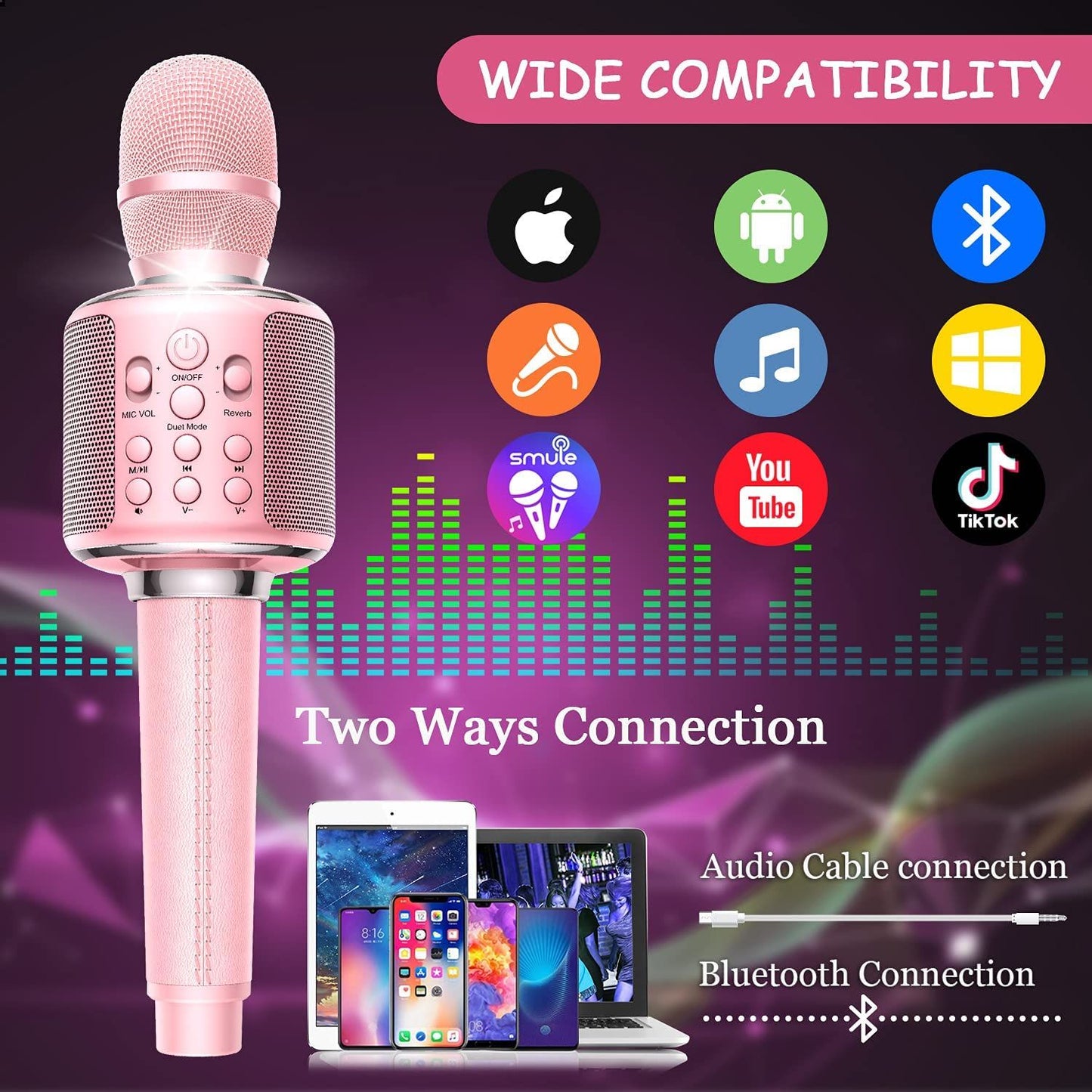 Microfone de Karaokê Sem Fio Bluetooth Portátil para Canto com Dueto/Gravação/Reprodução/Reverb Presente para Adulto/Criança para KTV em Casa