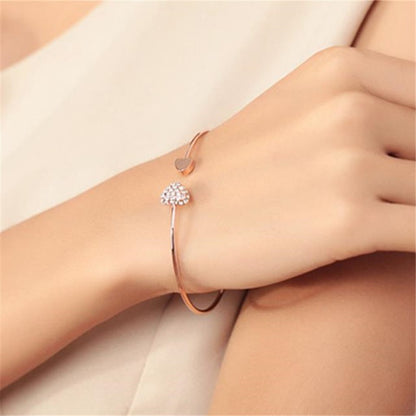 Pulseira Bracelete Aberto Ajustável com Laço de Coração Duplo de Cristal para Mulheres Joias Presente de Ano Novo 2026 Mujer Pulseras