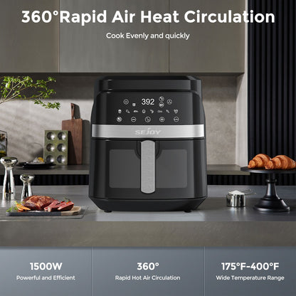 Fritadeira de ar 8 em 1, 6 litros, Forno elétrico de fritura quente sem óleo, Assar, Grelhar, Cozer, Desidratar e Manter os alimentos aquecidos, 120V