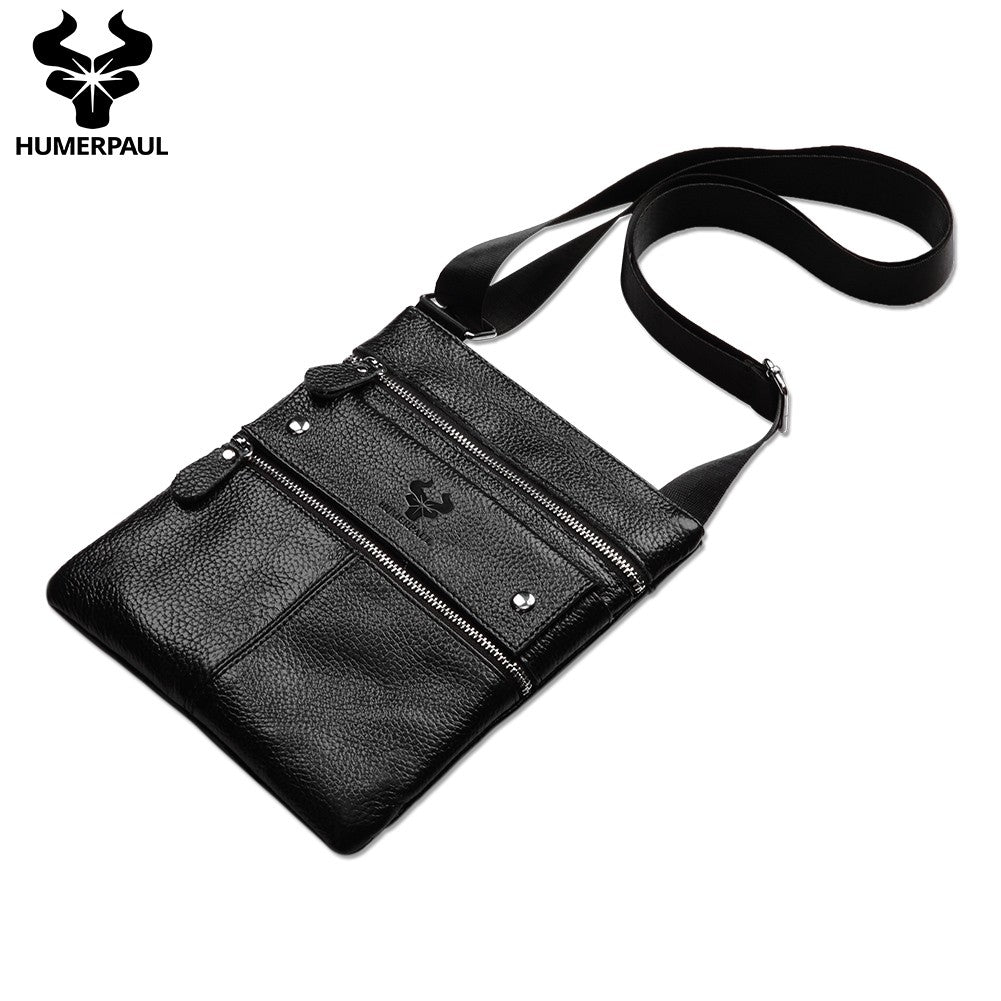HUMERPAUL Genuine Leather Men's Crossbody Bags Large Capacity Shoulder Sling Bag Multifunction Short Travel Messenger Pack