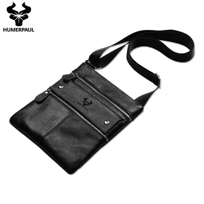 HUMERPAUL Genuine Leather Men's Crossbody Bags Large Capacity Shoulder Sling Bag Multifunction Short Travel Messenger Pack