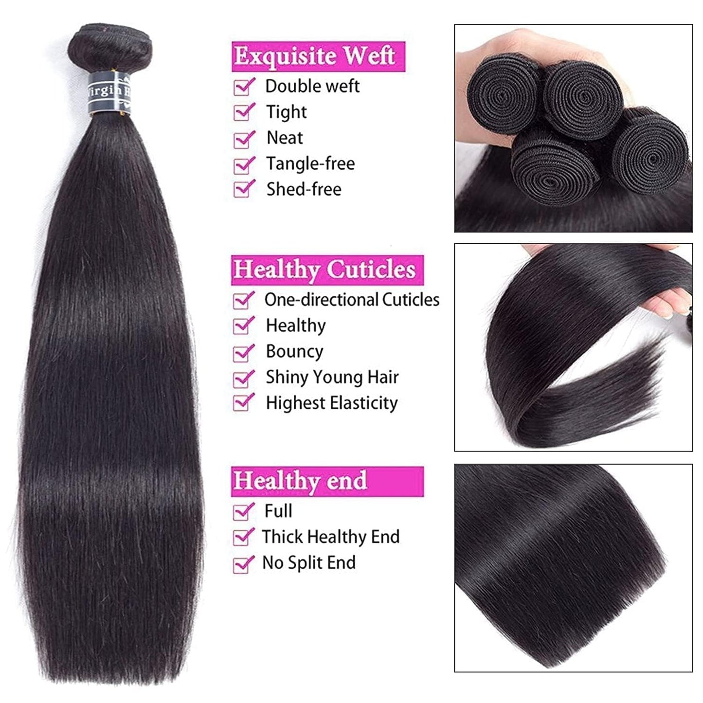 30 32 Polegadas Lisos 16A Cachos 1 3 4 Pacotes Cabelo 100% Humano Cabelo Brasileiro Tecer Extensões de Cabelo Virgem Cabelo Cru