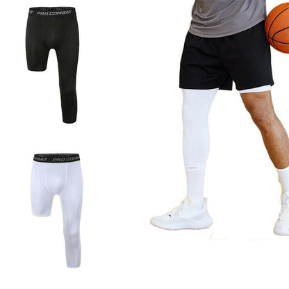 Men One Leg Compression Tights Pants Compression Polyester Sports Training Basketball Tights Pants Athletic Base Layer Tights