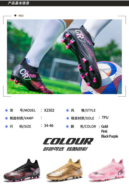 Unisex Soccer Shoes High-Tops Lace-Up Non-Slip Spikes Outdoor Sports Athletic Football Cleats for Professional Training Sneaker