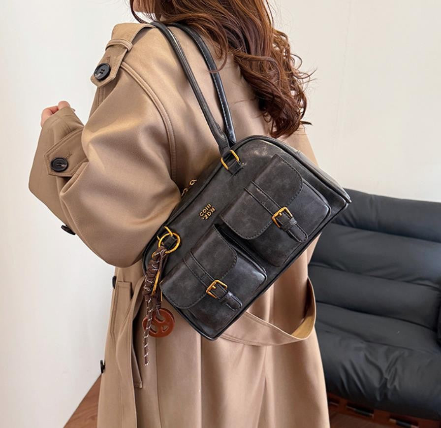 Women's Coffee Brown Multi-Pocket Handbag Shoulder Bag, Stylish Versatile Letter Crossbody Purse for Travel Work Shopping Dates