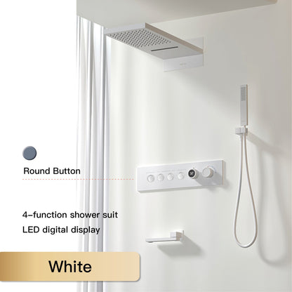 Luxury  black brass shower system wall-mounted LED digital display design Cold & hot dual-control 4-function ceiling shower Tap