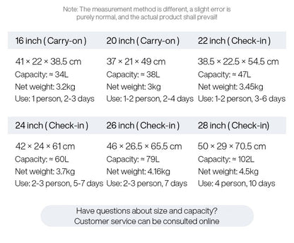 Mixi Puristic Design Travel Luggage Rolling Wheel Hardside Women Suitcase Men Trolley Case 16 20 Carry On/Big 22 24 26 28 Inch