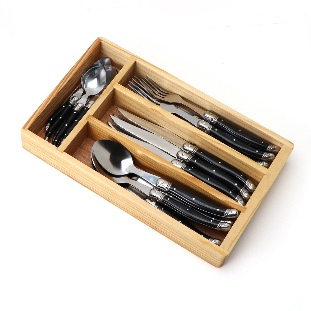 Jaswehome 24 peças Talheres Laguiole com Cabo Preto Conjunto de Facas de Bife Elegante Kit de Talheres Profissional