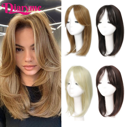 Cabeça Topo Pedaço de Cabelo Falso Sintético Liso Peruca Topper Reedição Bloco Toupee Substituição Peruca Clipe Em Extensões de Cabelo Cabelo Falso