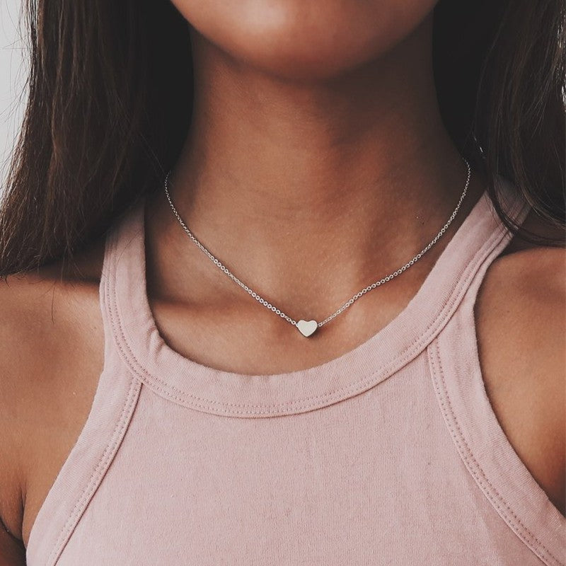 Novos Colares Minimalistas Femininos Gargantilha Coração Pequeno AMOR Colares Delicados Joias da Moda Praia Verão Collares Bijoux