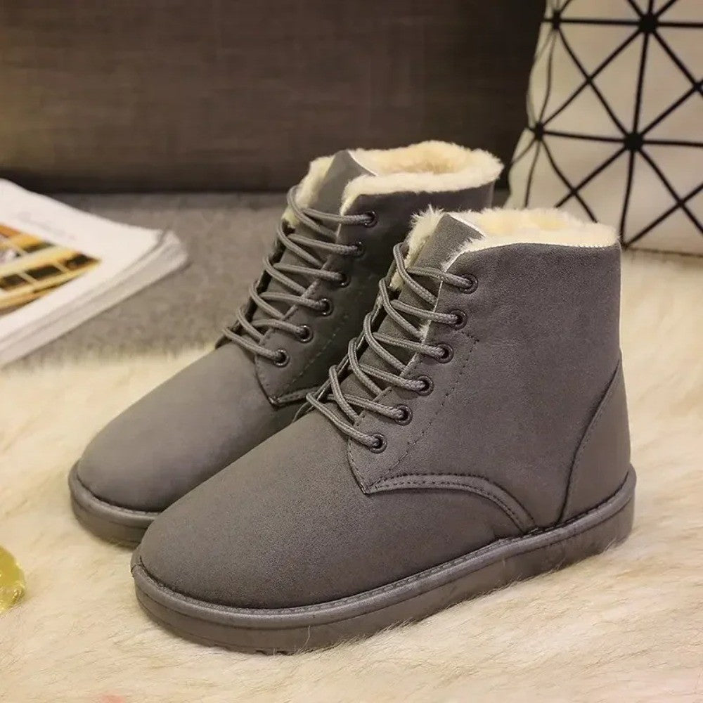 2025 Women Winter Snow Boots Warm Flat Plus Size Platform Lace Up Ladies Women's Shoes New Flock Fur Suede Ankle Boots 36-42