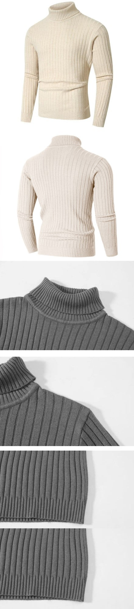 New Men's Slim Fit Long Sleeve Turtleneck Sweater Casual Ribbed Knitted Pullover Sweaters Winter Warm Outdoor Stripes Tops