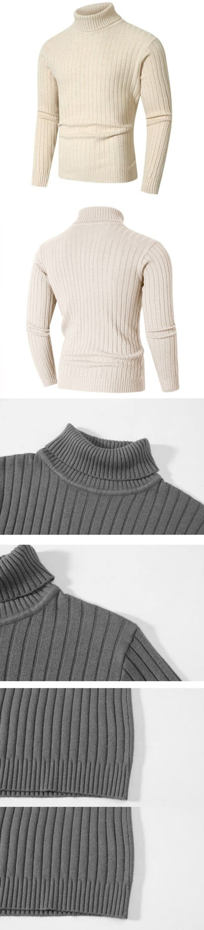 New Men's Slim Fit Long Sleeve Turtleneck Sweater Casual Ribbed Knitted Pullover Sweaters Winter Warm Outdoor Stripes Tops