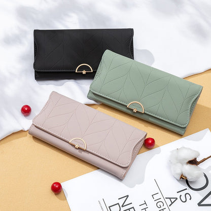PU Fashion Long Women's Wallet Fashion Buckle New Handbag Large Capacity Fresh Wallet Wallet