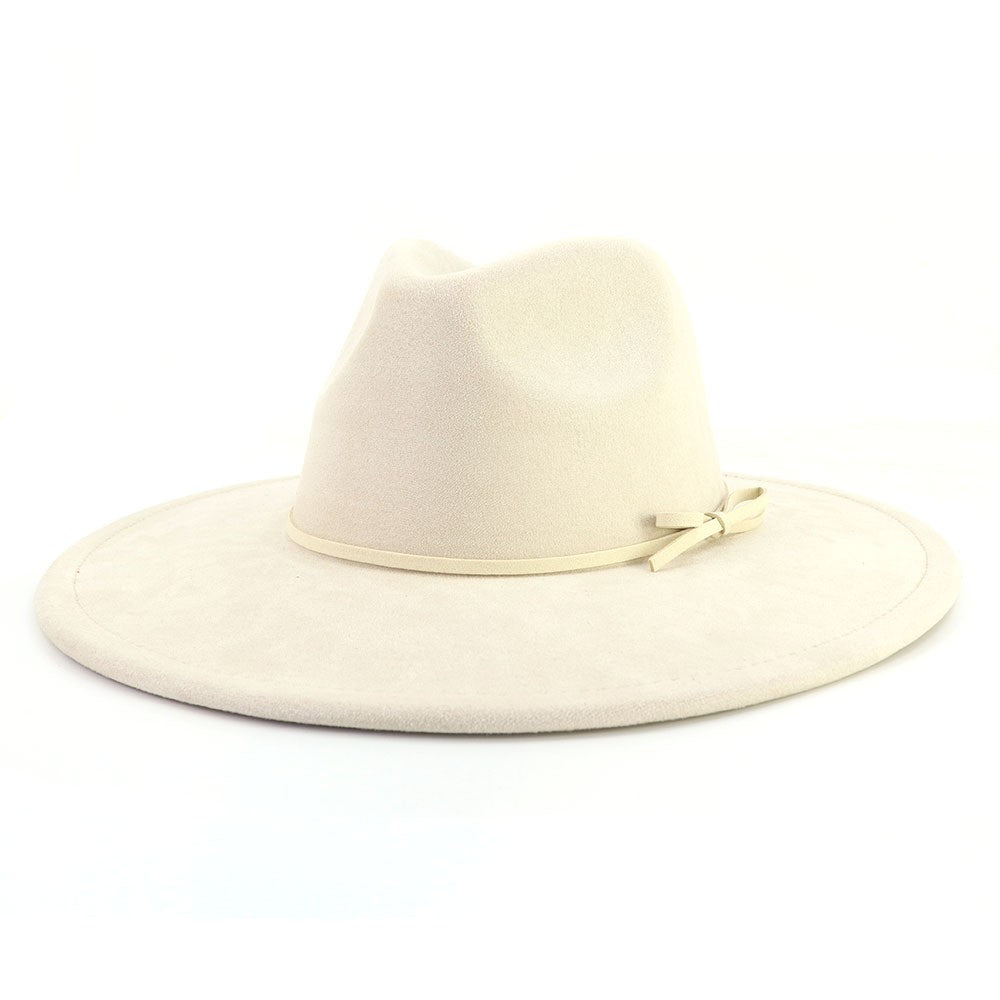 Suede fedora hat with same color accessories teardrop top wide brim hat for men and women Panama hat chapeau homme   sombrero
