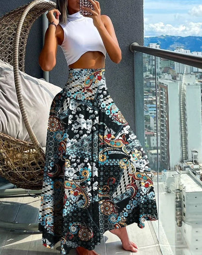 Plus Size European and American Cross-border Summer New Fashion Print High Waist Slim Skirt