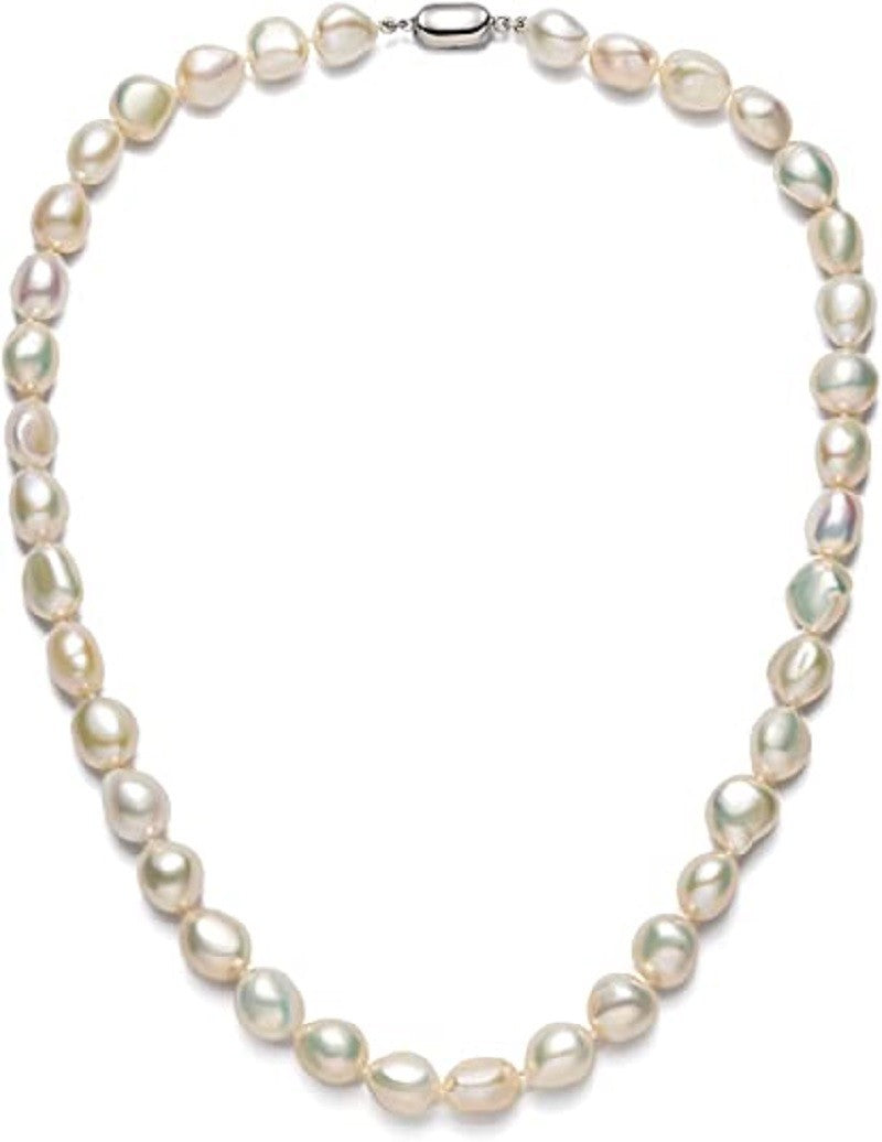 Baroque Pearl Necklace for Women 8-9mm 9-10mm AA Quality Freshwater Cultured Pearl Strand Necklace with Sterling Silver Clasp