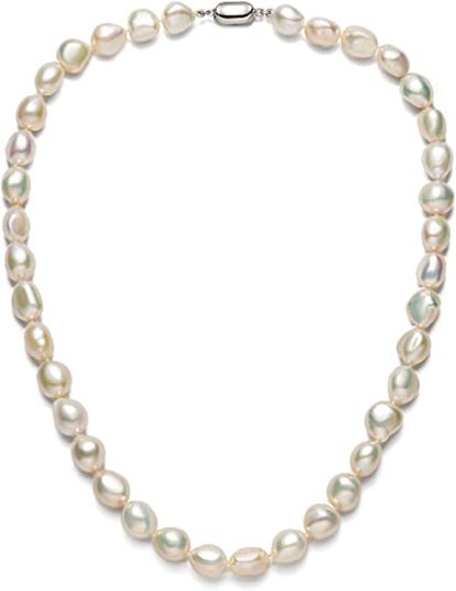 Baroque Pearl Necklace for Women 8-9mm 9-10mm AA Quality Freshwater Cultured Pearl Strand Necklace with Sterling Silver Clasp