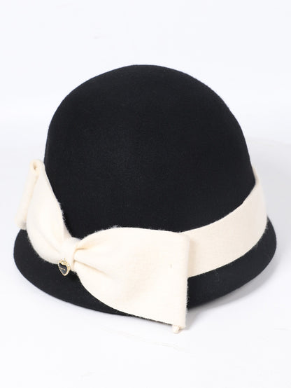Chapéus de inverno luxuosos e elegantes de lã feltro para mulheres preto/branco com aba enrolada para casamento igreja coquetel chá de festa a rigor