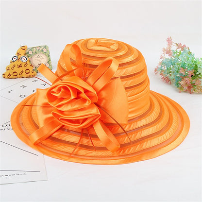 Chapéus de Sol de Organza Femininos Elegantes Chapéu Bucket para Mulheres Chapéu de Festa de Casamento na Igreja Chapéu Fedora Floral Grande de Aba Larga da Moda de Verão