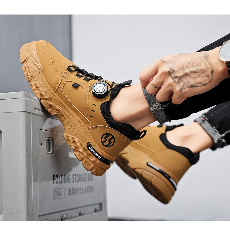 Men's boots autumn and winter new rotating shoelaces fashion casual boots youth outdoor boots anti slip soft sole workwear boots